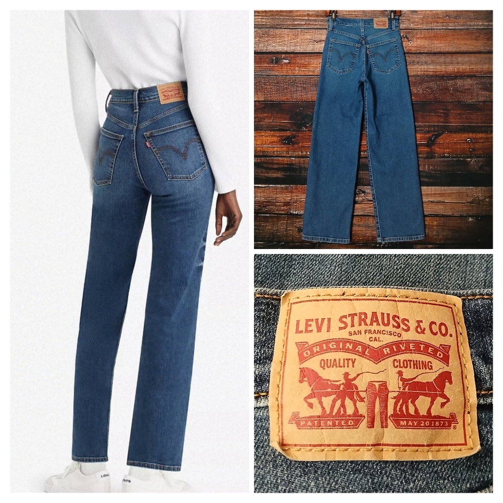 Levis Jeans 26 Ribcage Ankle Straight High Rise Button Fly Blue Denim Stretch
